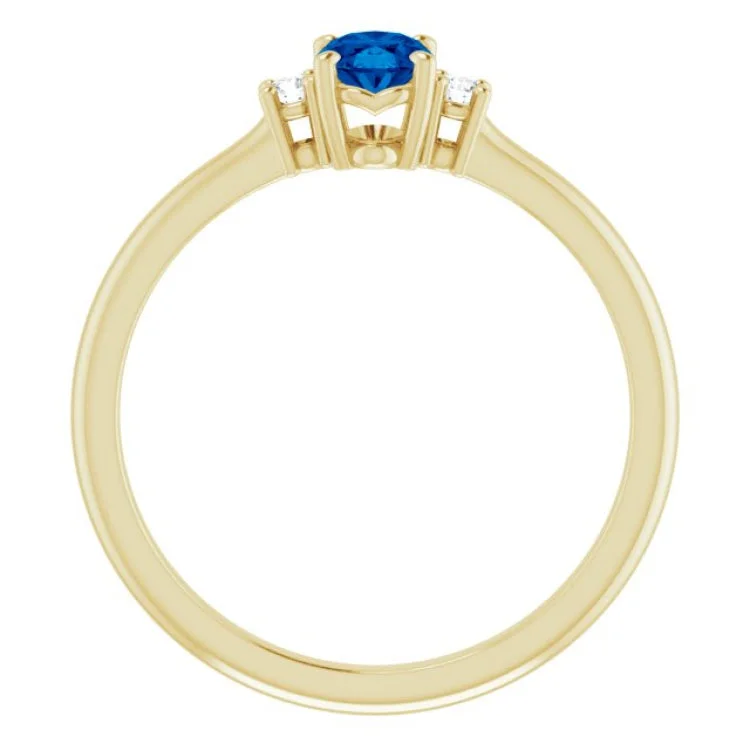 women’s colorful engagement rings-14K Yellow Lab-Grown Blue Sapphire & .04 CTW Natural Diamond Ring