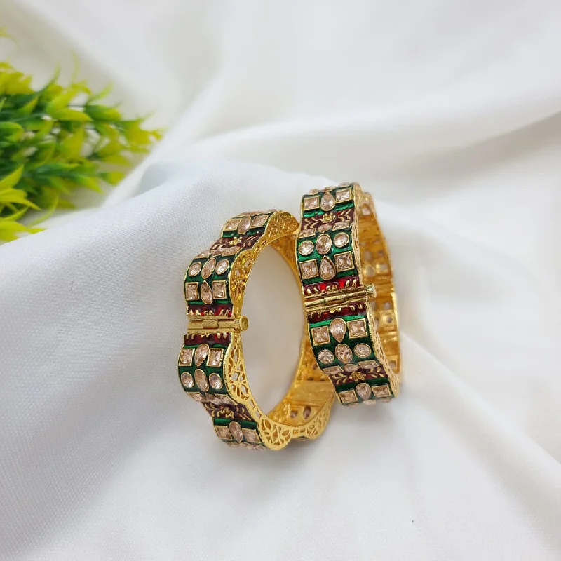 women’s gold chain bracelets-JCM Gold Plated Meenakari Bangles Set