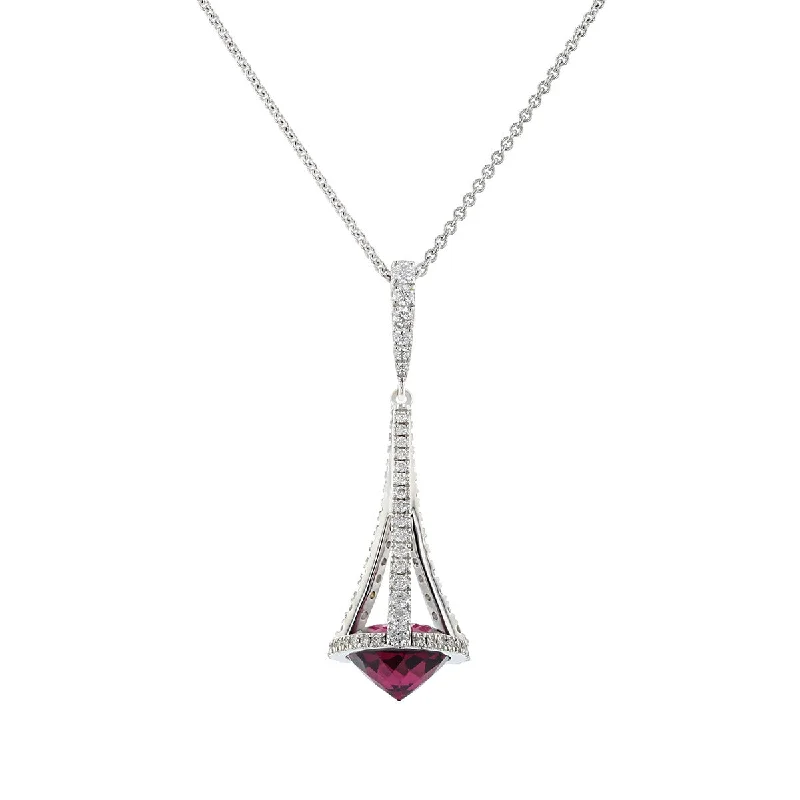 women’s ruby necklaces-Pastel Diamond Chandelier Garnet Necklace