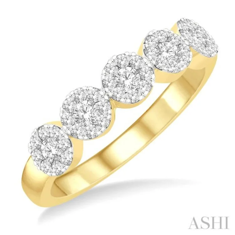 women’s traditional engagement rings-1/2 Ctw 5-Stone Lovebright Round Cut Diamond Ring in 14K Yellow & White Gold