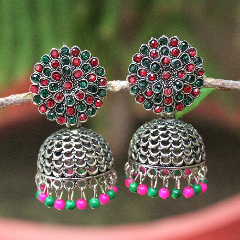 women’s sapphire earrings-H K Fashion Oxidised Plated Austrian Stone And Beads Jhumki Earrings