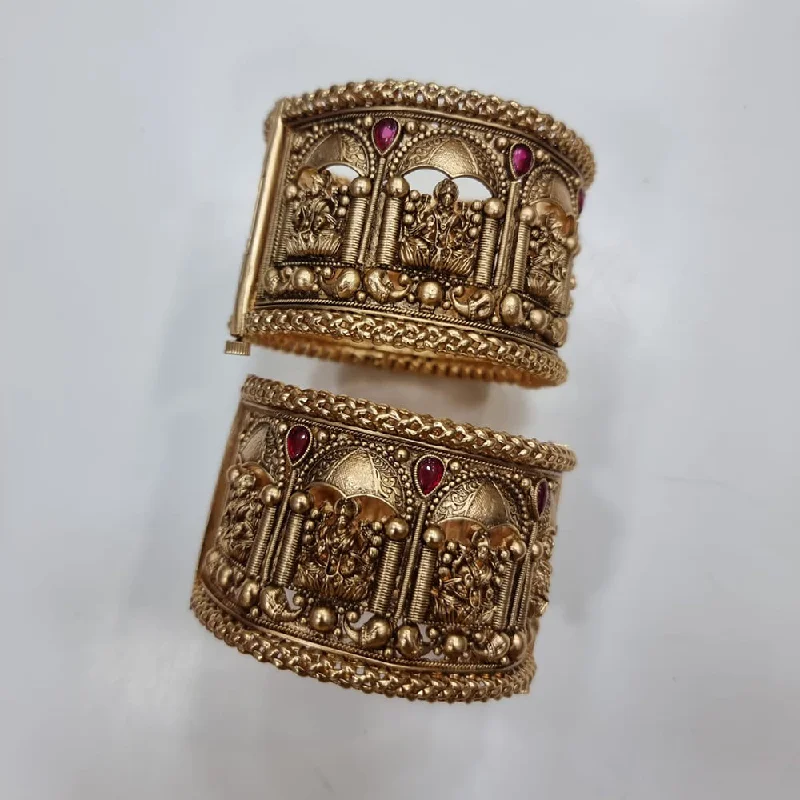 women’s thick bracelets-JCM Gold Plated Temple Bangles Set