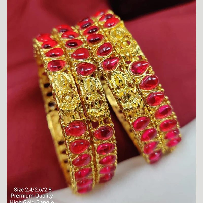 women’s engraved bangles-Pooja Bangles Gold Plated Pota Stone Bangles Set