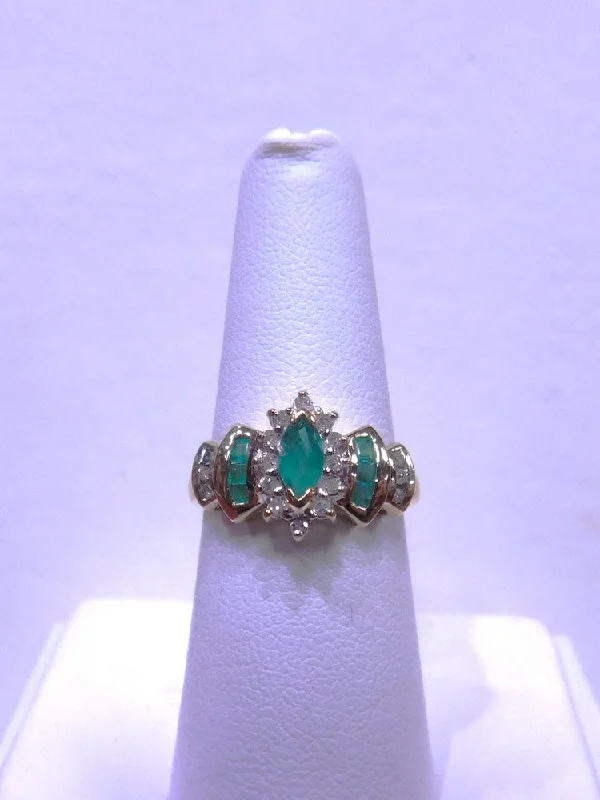 women’s antique engagement rings-14K EMERALD AND DIAMOND RING