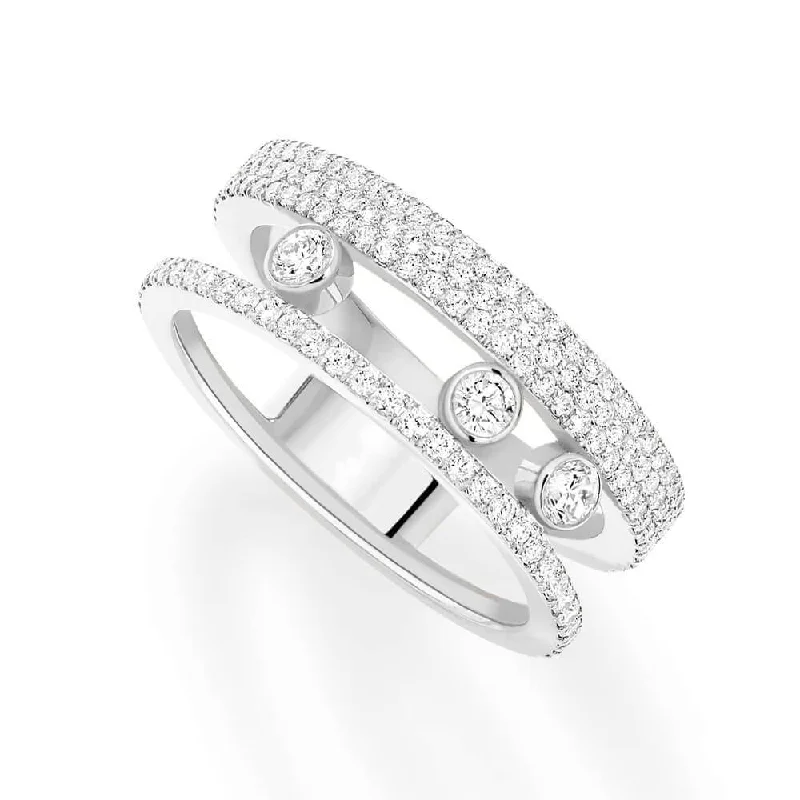 women’s bold engagement rings-18ct White Gold Move Romane Pave Diamond Ring