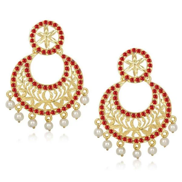 women’s silver stud earrings-Kriaa Stone Pearl Drop Gold Plated Chandbali Earrings - 1305439