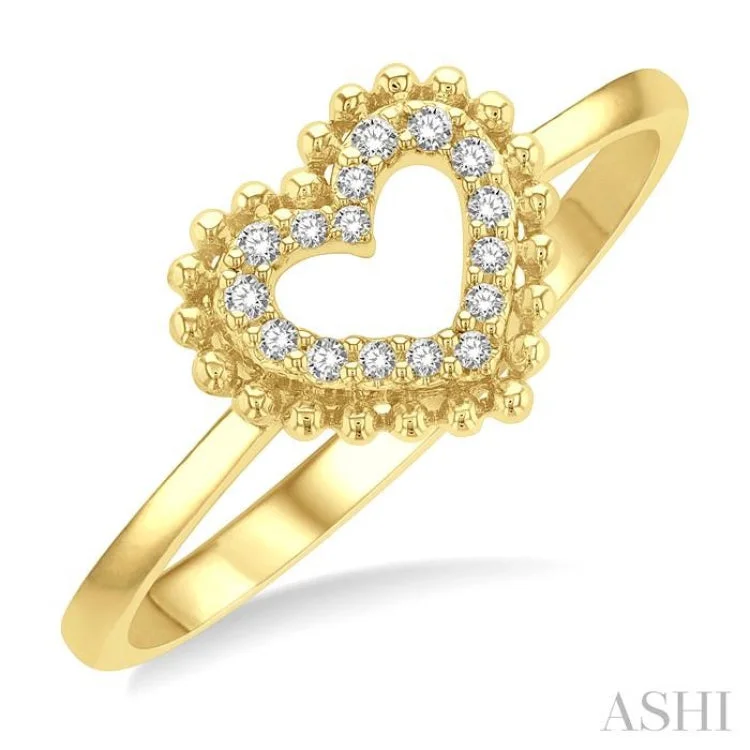 women’s stackable rings-1/10 ctw Petite Heart Round Cut Diamond Stackable Fashion Ring in 10K Yellow Gold