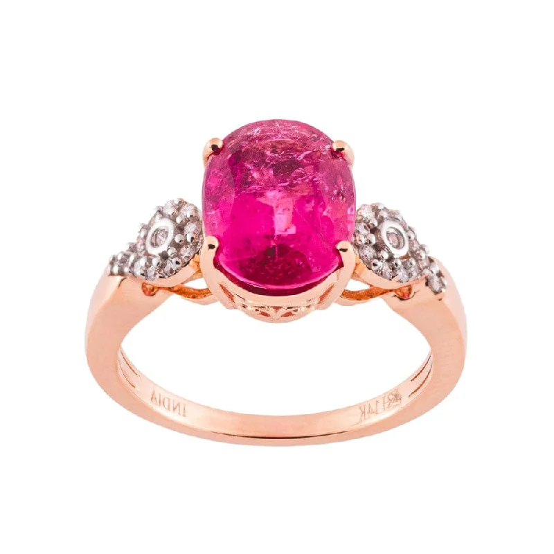 women’s colorful gemstone engagement rings-14K Gold Rubellite and Diamond Ring