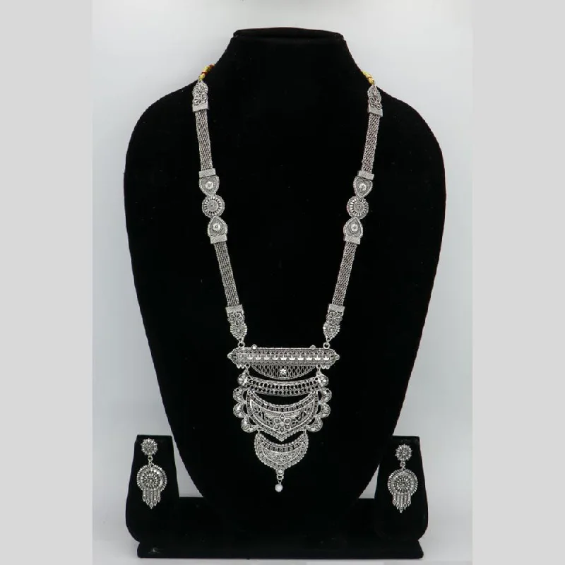 women’s romantic necklaces-Mahavir Oxidised Plated Long Necklace Set