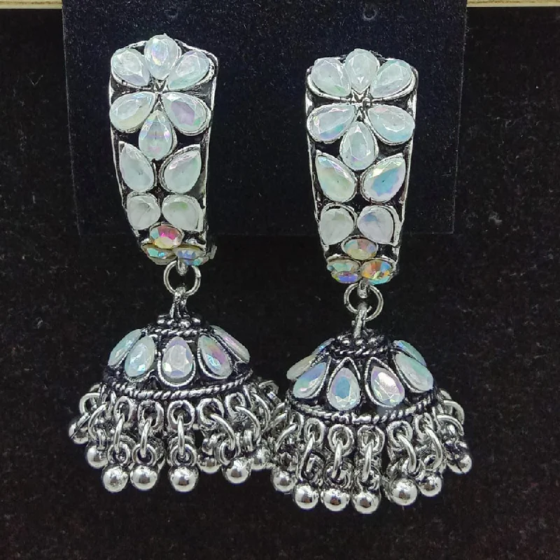 women’s silver hoop earrings with gems-SP Jewellery Oxidised Plated Jhumki Earrings