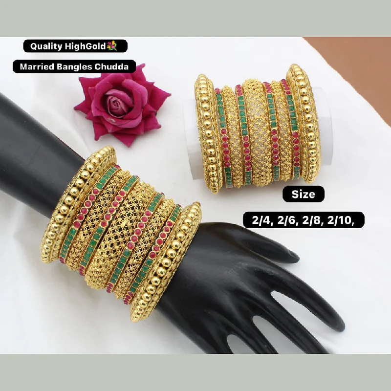 women’s slim bangles-Manisha Jewellery Gold Plated Pota Stone Bangles Set