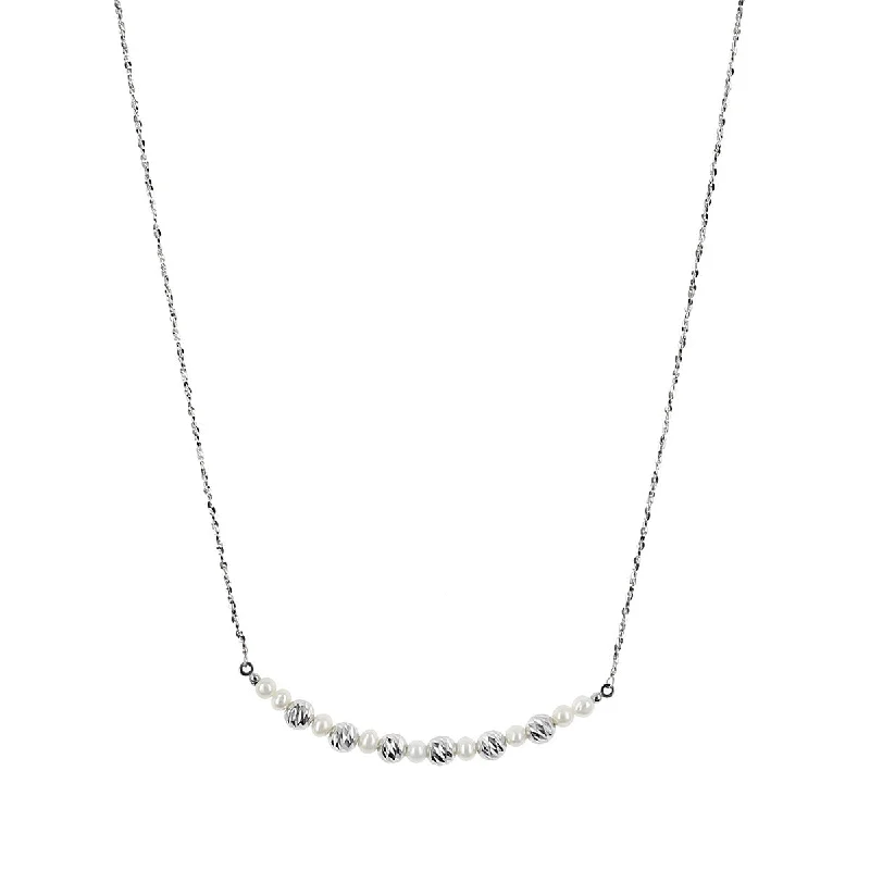 women’s classic necklaces-Pearl and Bead Bar Necklace