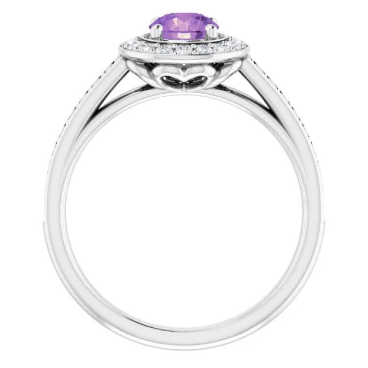 women’s princess cut diamond engagement rings-14K White Natural Amethyst & 1/3 CTW Natural Diamond Ring