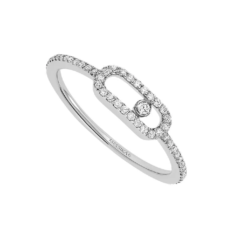 women’s sapphire diamond engagement rings-18ct White Gold Move Uno Single Diamond And Pave Set Diamond Ring