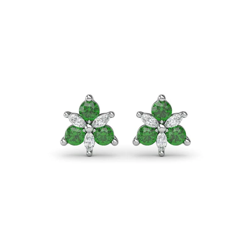 women’s vintage earrings-Trio Stud Emerald and Diamond Earrings ER1894E