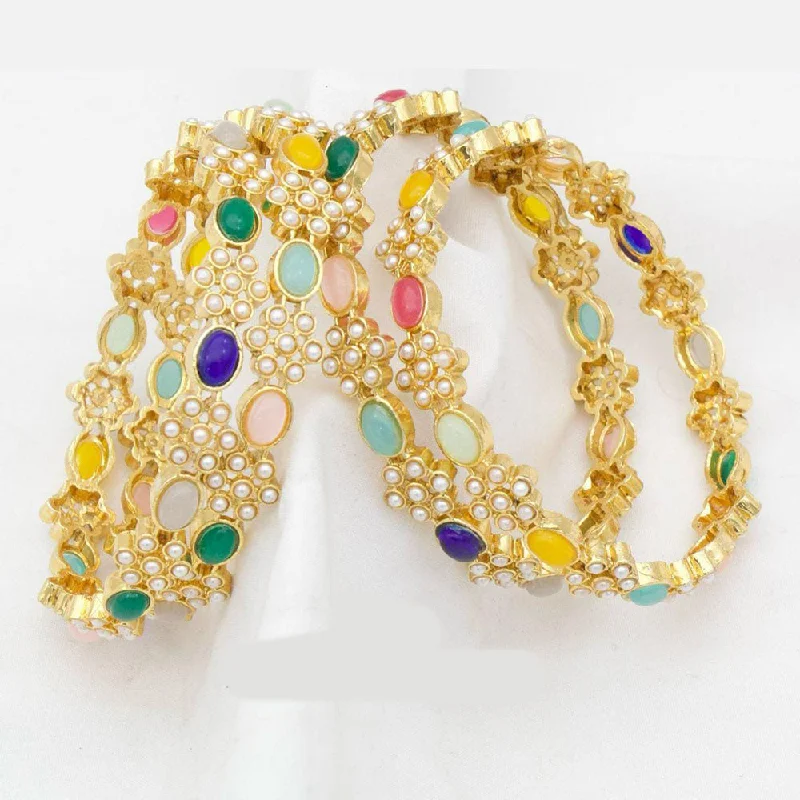 women’s elastic bracelets-Manisha Jewellery Gold Plated Pearl Bangles Set