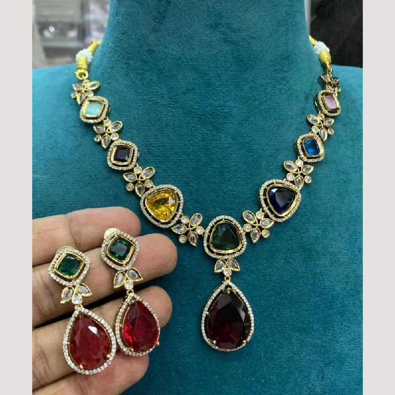 women’s gemstone necklaces-Sona Creation Gold Plated Crystal Stone Necklace Set