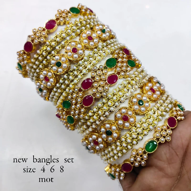 women’s vintage bangles-Lucentarts Jewellery Gold Plated Pearl Bangles Set