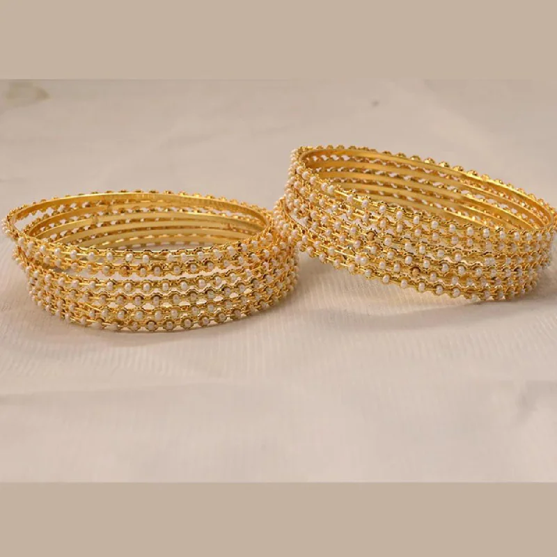 women’s vintage bangles-Pooja Bangles  Pearl Gold Plated Bangles Set