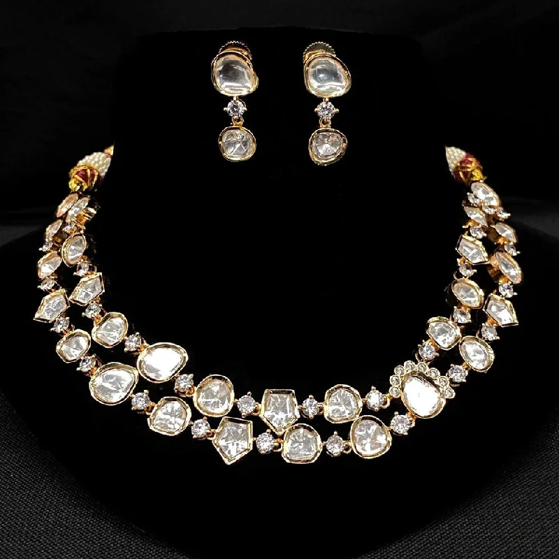 women’s vintage-inspired necklaces-Amoliya Jewels Gold Plated Polki Kundan Stone Necklace Set