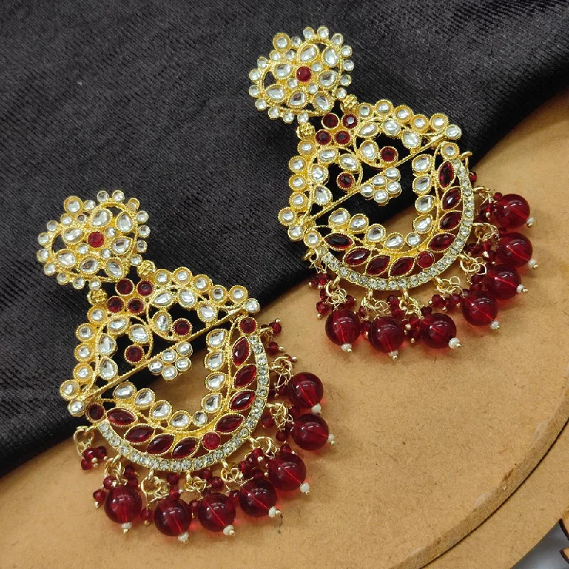 women’s luxury diamond earrings-Darshana Jewels Gold Plated Kundan Stone And Beads Dangler Earrings