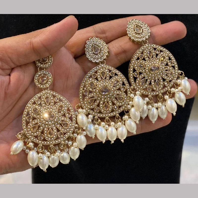 women’s clip-on earrings-Shree Chamunda Jewellers Gold Plated Pearl And Austrian Stone Earrings With Mangtikka