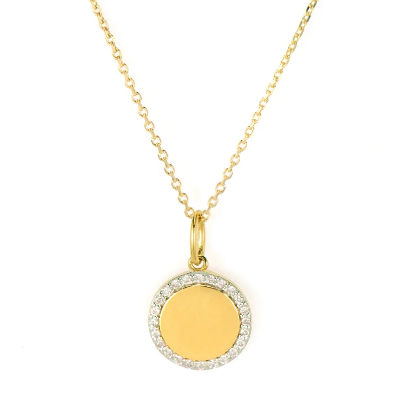 women’s luxury necklaces-Pave Round Engravable Pendant Necklace