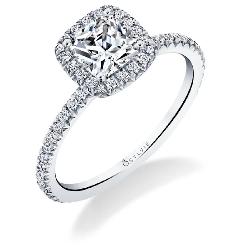 women’s unique wedding engagement rings-14K White Gold 0.31Ct Cushion Halo Diamond Ring Setting